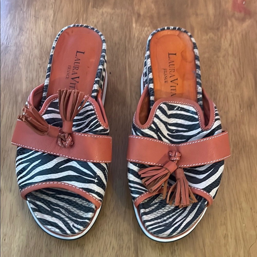 Women's Zebra Print Sandals - Black and Orange